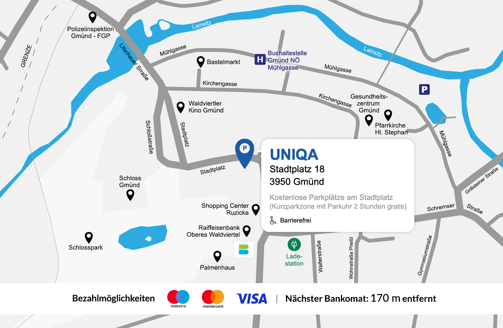 eine gezeichnete Karte des Standortes der UNIQA GeneralAgentur Stoiffel..